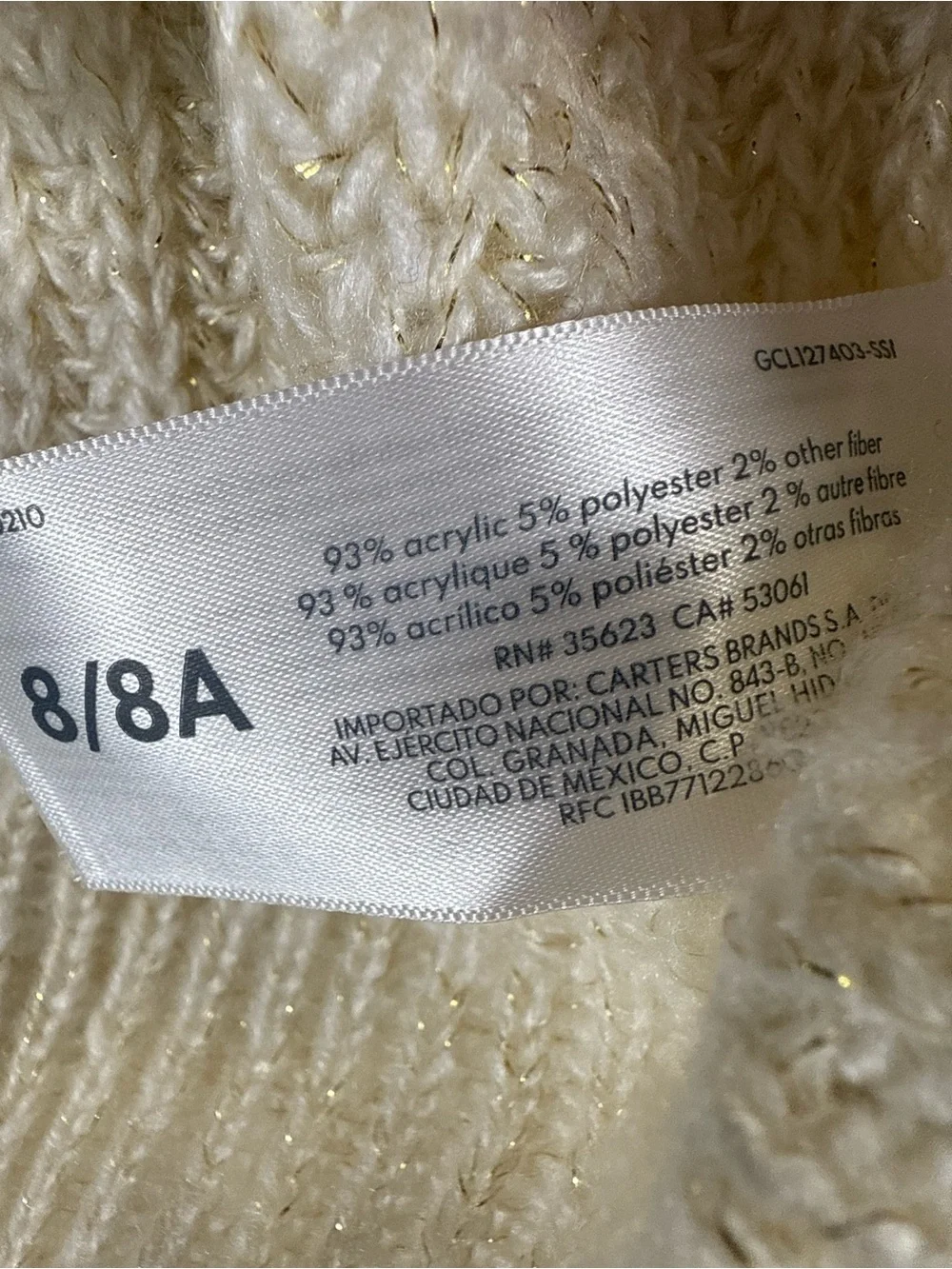 OshKosh B'gosh Cream Ribbed Knit Crew Sweater